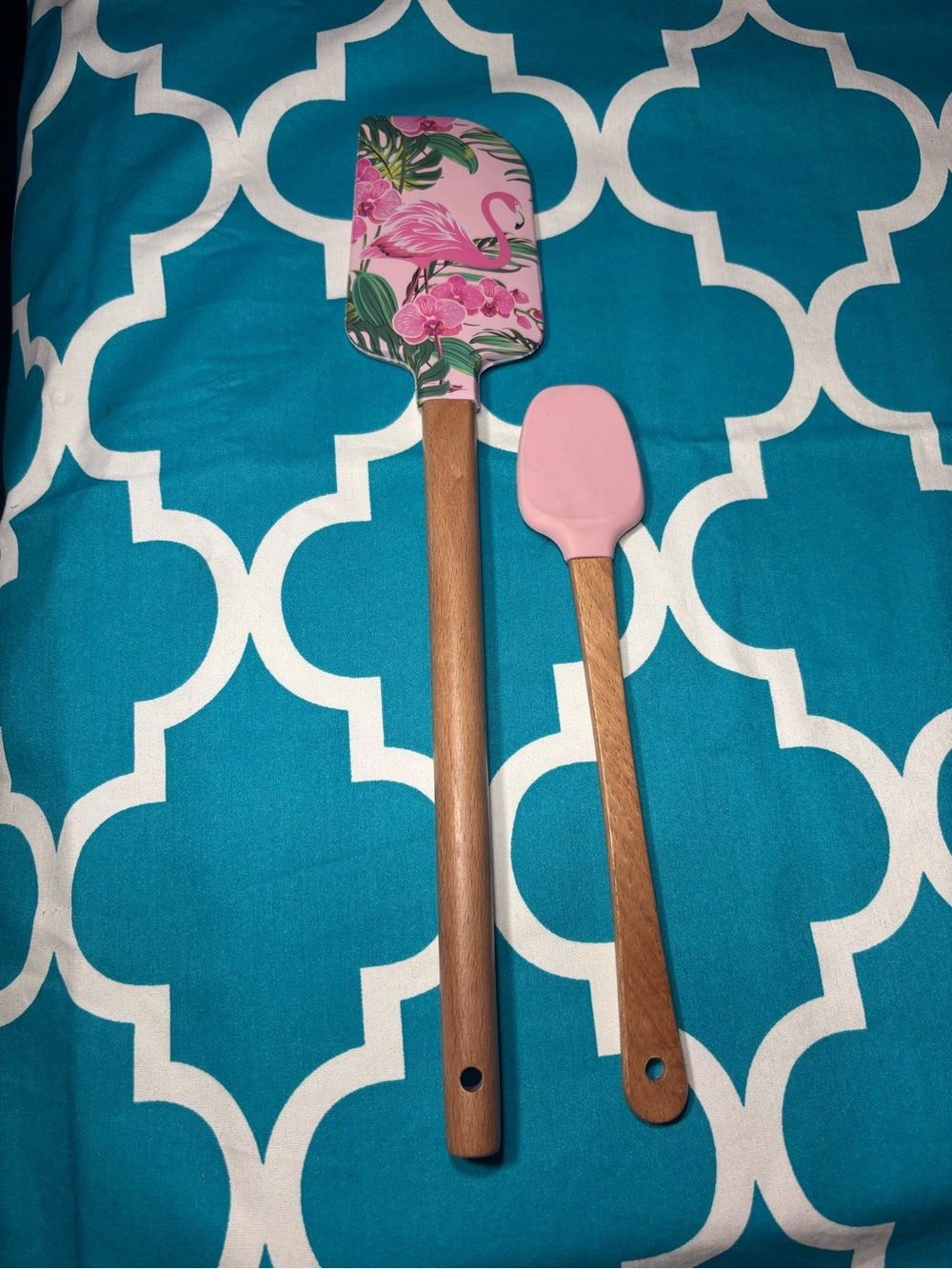 New Pink Flamingo Silicone Spatula Set with Wood Handles